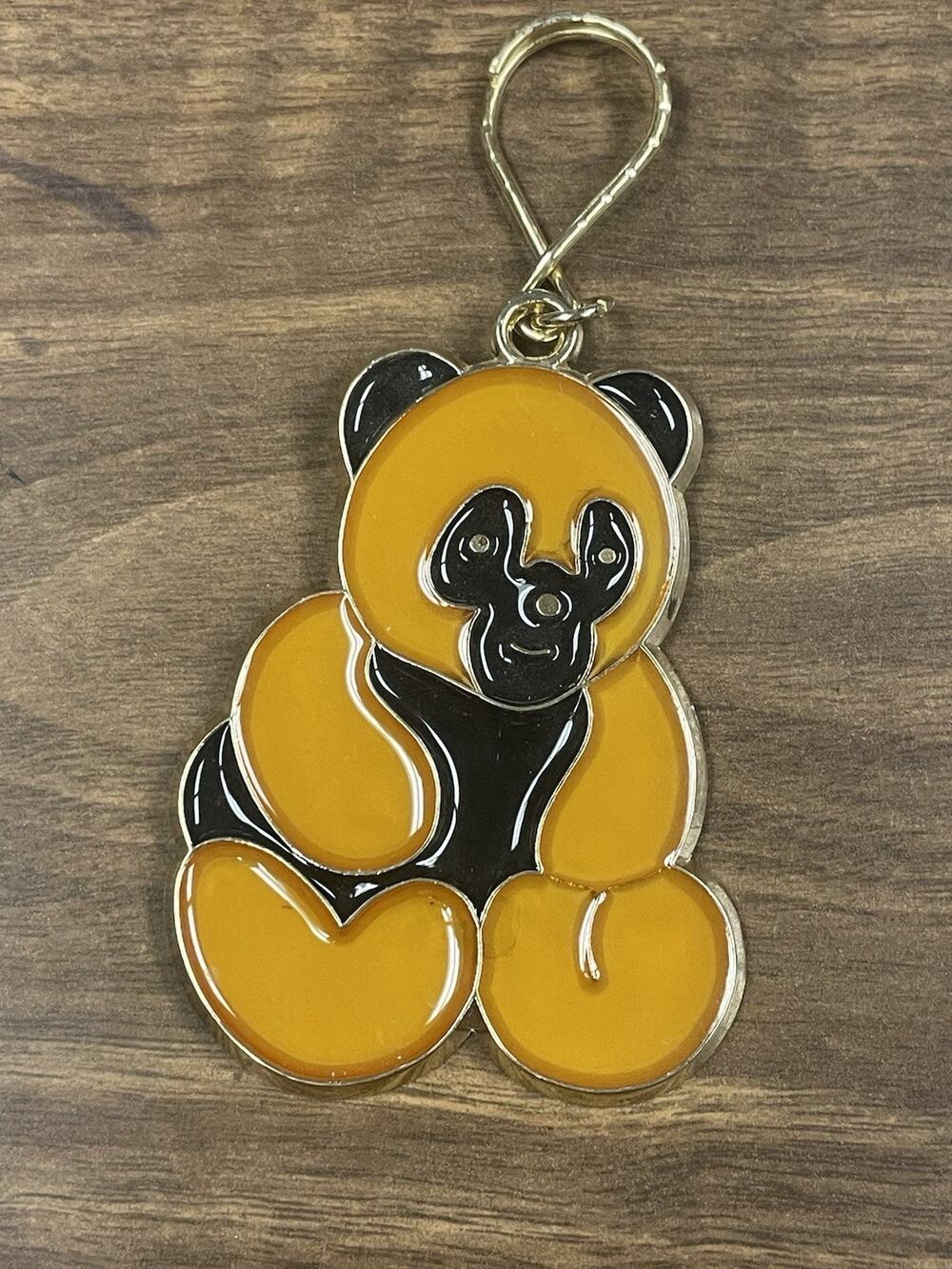 Cute Panda Bear Keychain Gold Tone Clip Acrylic Animal Charm Vintage Style